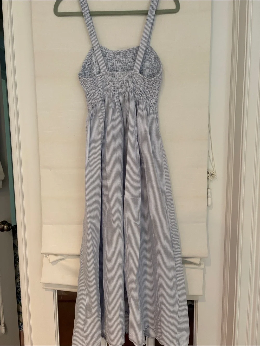 JCrew Women’s  Light Blue Striped Smocked Maxi Dress